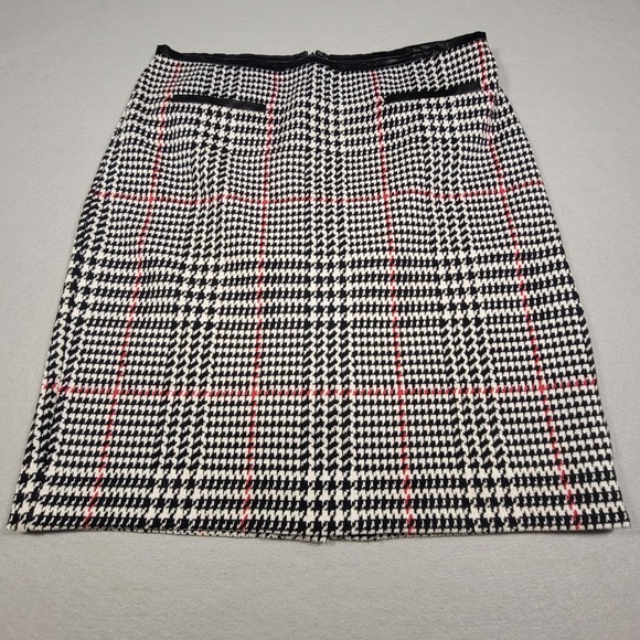 Talbots Dresses & Skirts - Talbots Petites Plaid Pencil Skirt Black White Red Faux Leather Trim Size 10‎ P